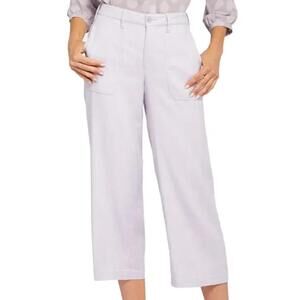 Liz & Co. White Linen Cropped Wide Leg Pants
